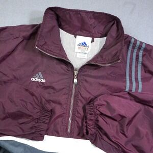 Vintage Adidas Windbreaker Jacket Gray Maroon Full Zip Track Top Vented Mens XL